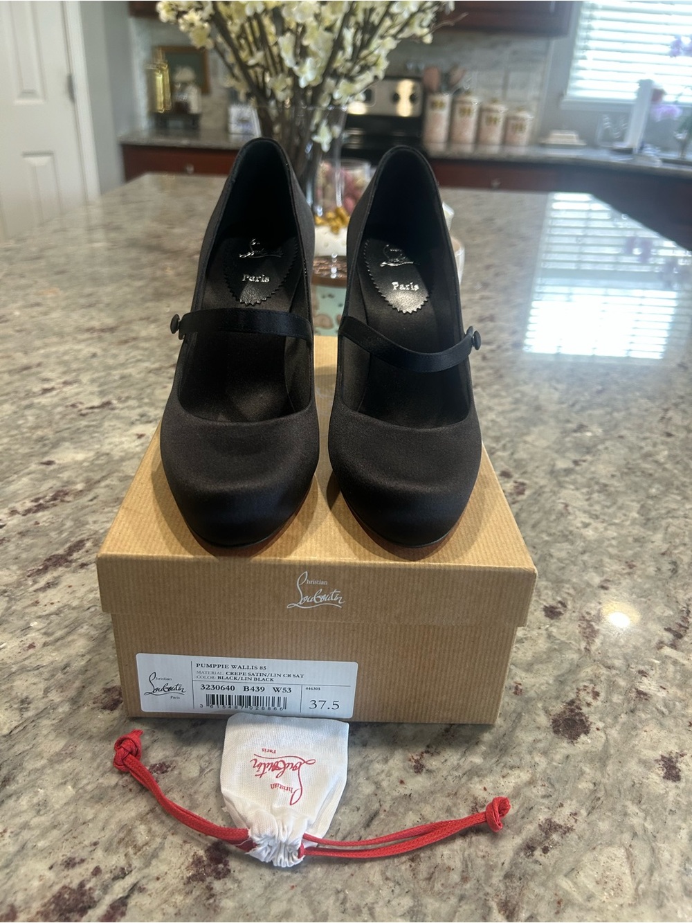 Christian Louboutin Black Satin Mary Jane Pumps -Never Worn - STUNNING